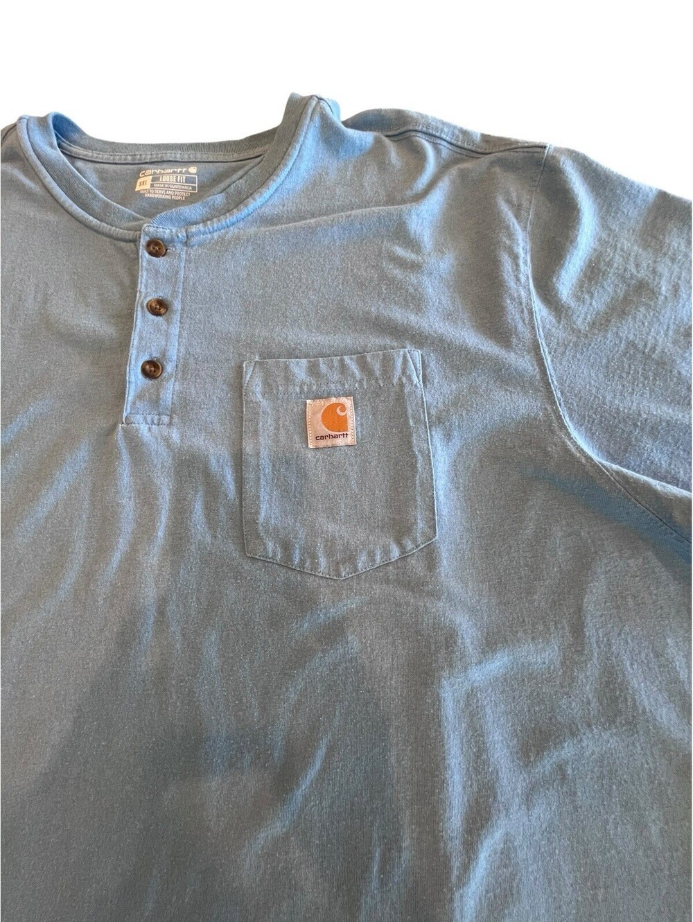 Carhartt Henley T Shirt Pocket Tee Mens 3XL Loose Fit Short Sleeve Blue K84 - Picture 4 of 5